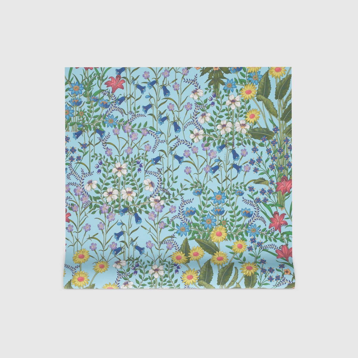 New Flora print wallpaper in light blue New Flora print