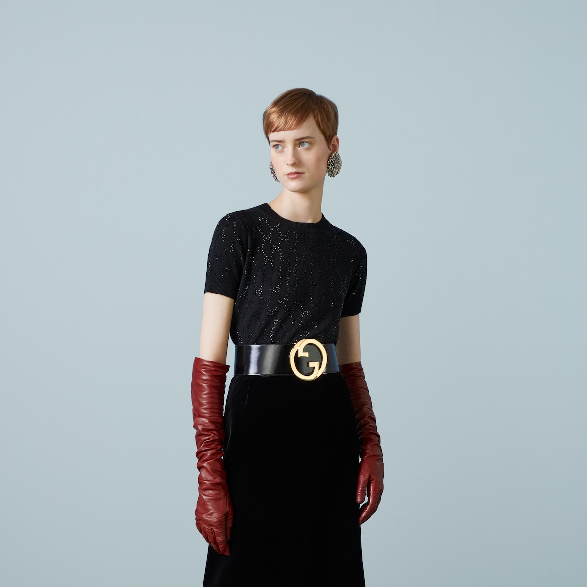 Fine wool GG crystal top in black - thumbnail 9