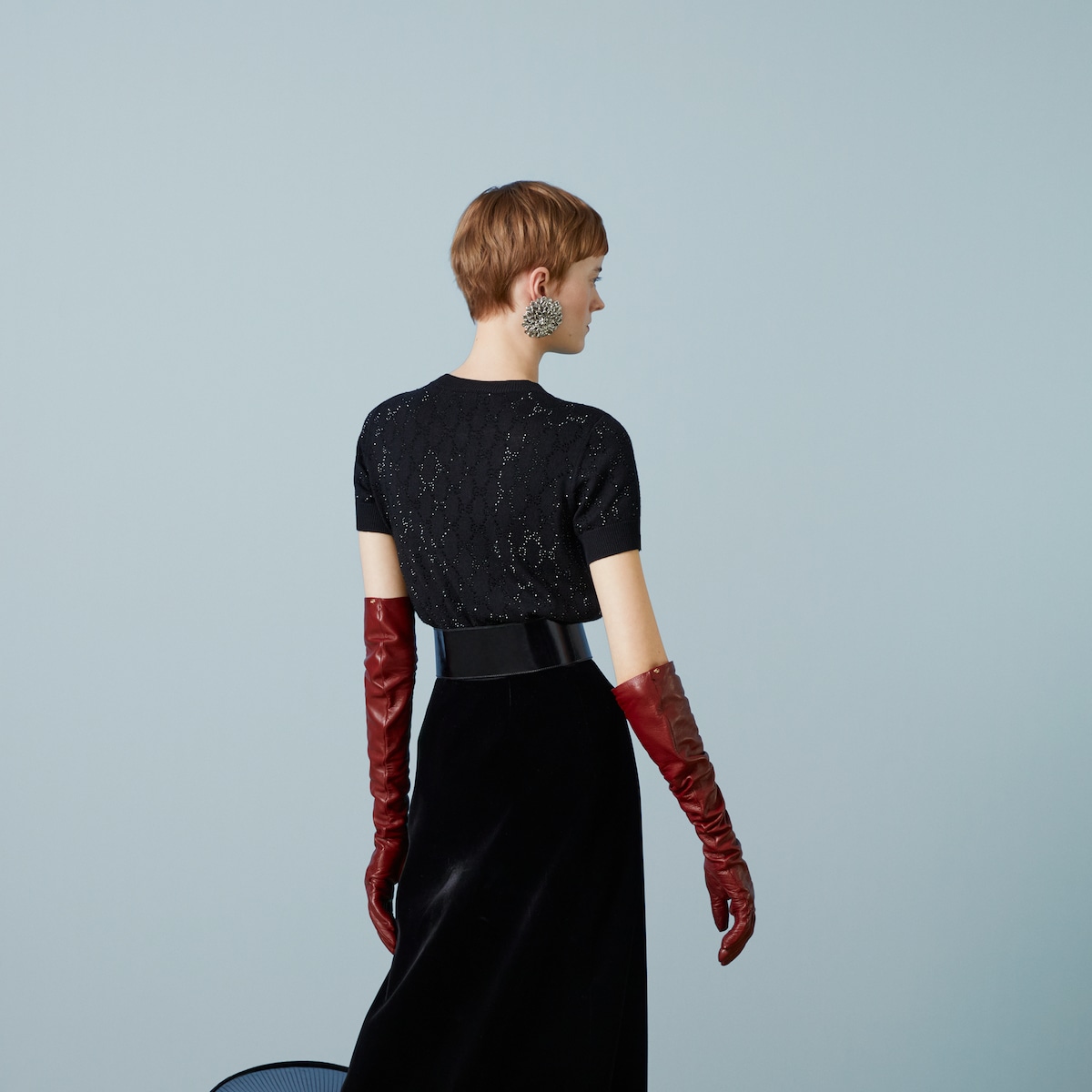 Fine wool GG crystal top in black - thumbnail 8