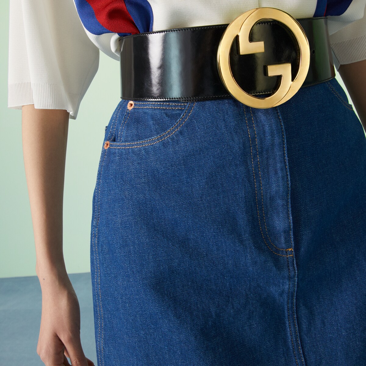 Gucci Denim mini skirt with Web belt Yorkdale Mall