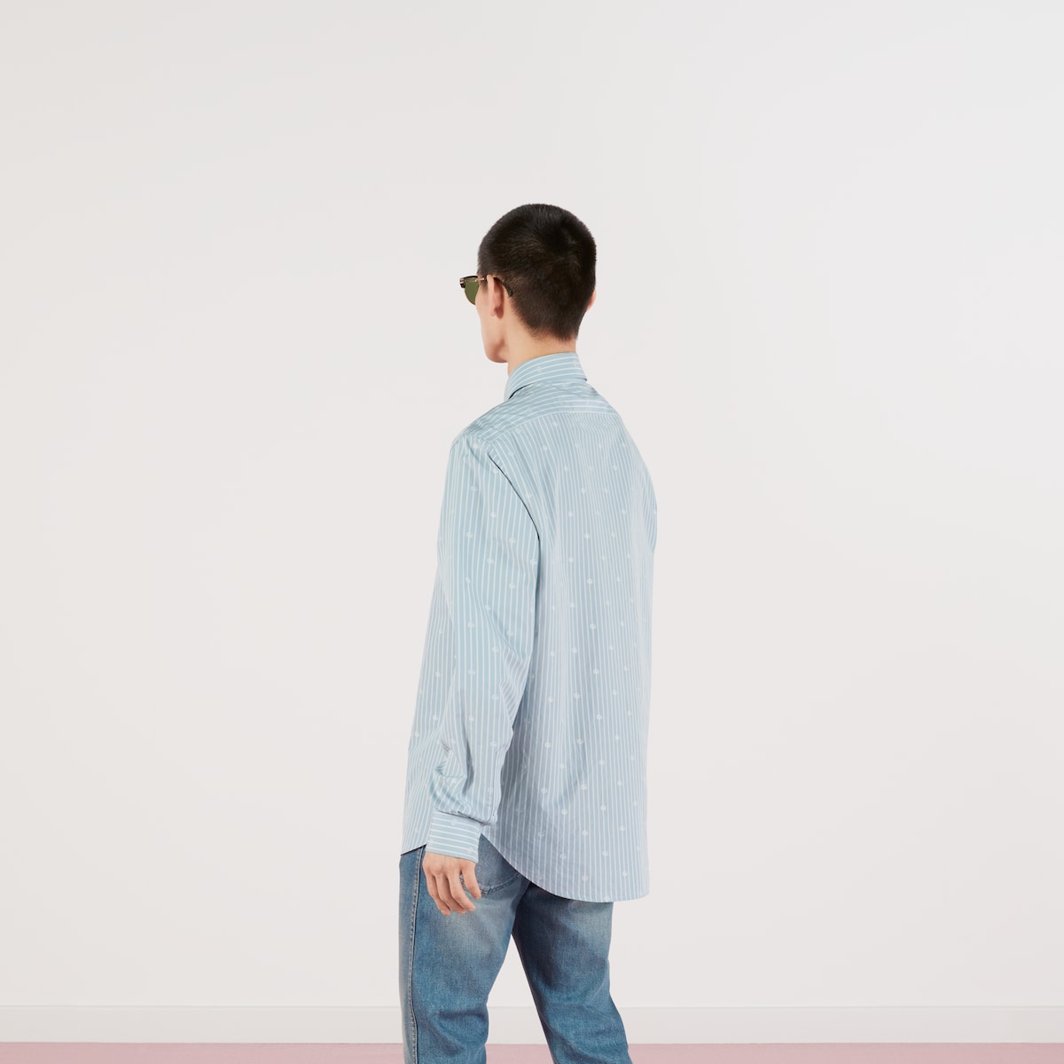 GUCCI ジーンズ　ホワイト GG silk twill pants in blue and white | GUCCI® US