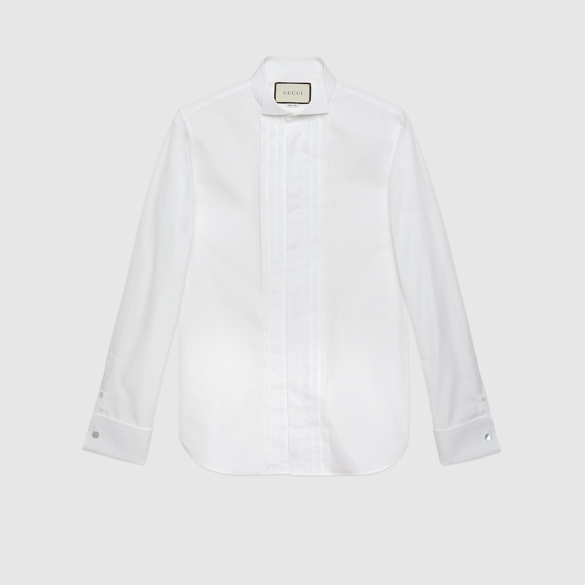 【gucci・グッチ】 SHIRT シャツ Embroidered striped cotton shirt in white and light blue