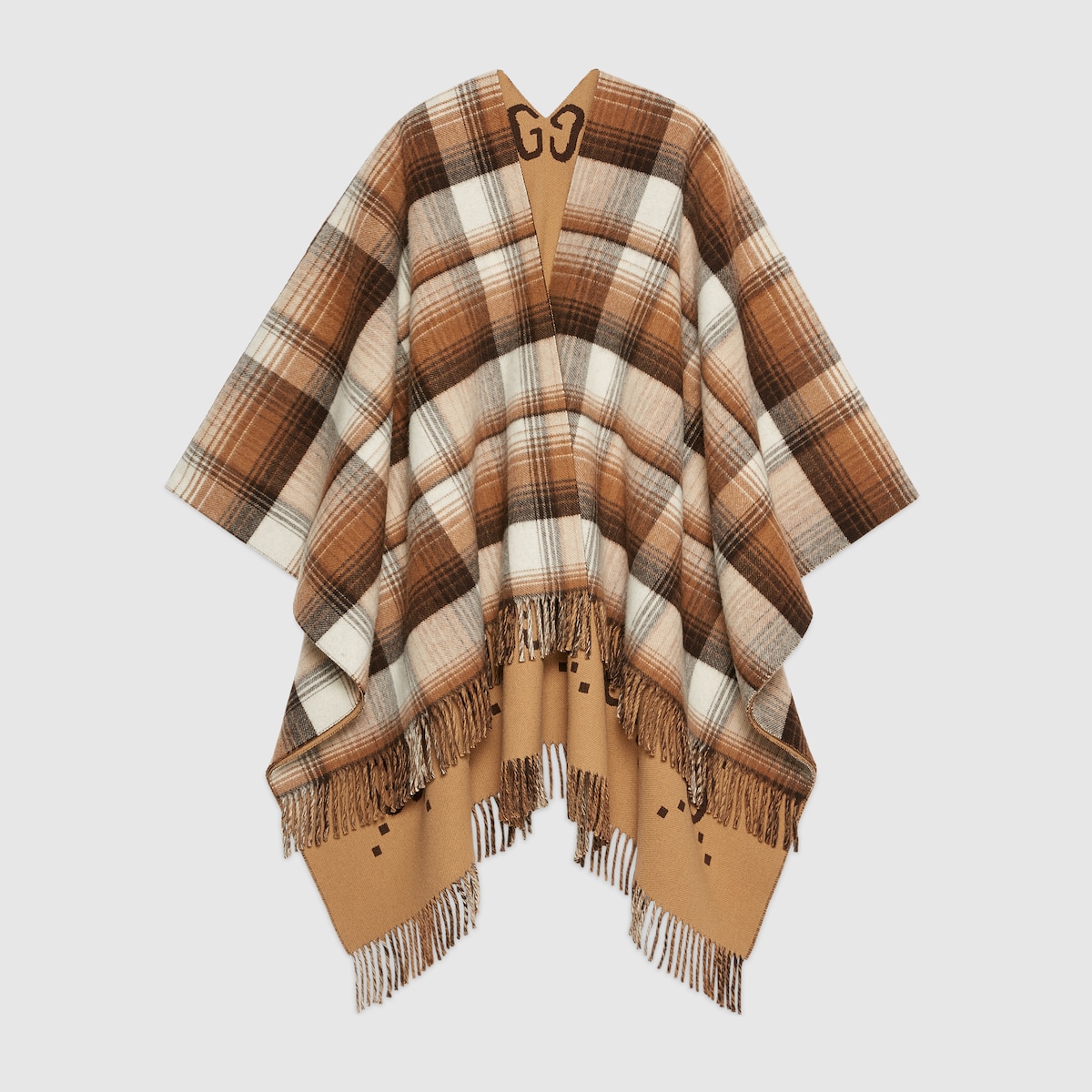 グッチ】Gucci Gランバス ウール コットン ポンチョ ブラウン