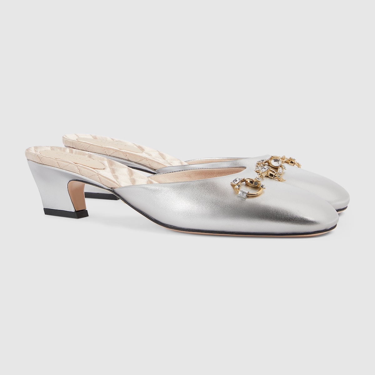 Gucci metallic mules on sale
