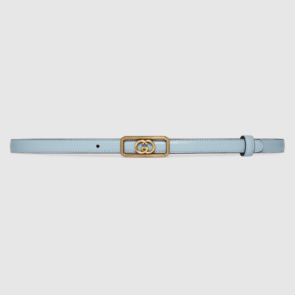 Thin belt with Interlocking G buckle in light blue leather GUCCI® NZ