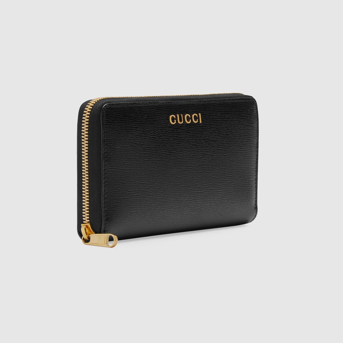 Zip around wallet with Gucci script in black leather | GUCCI® US