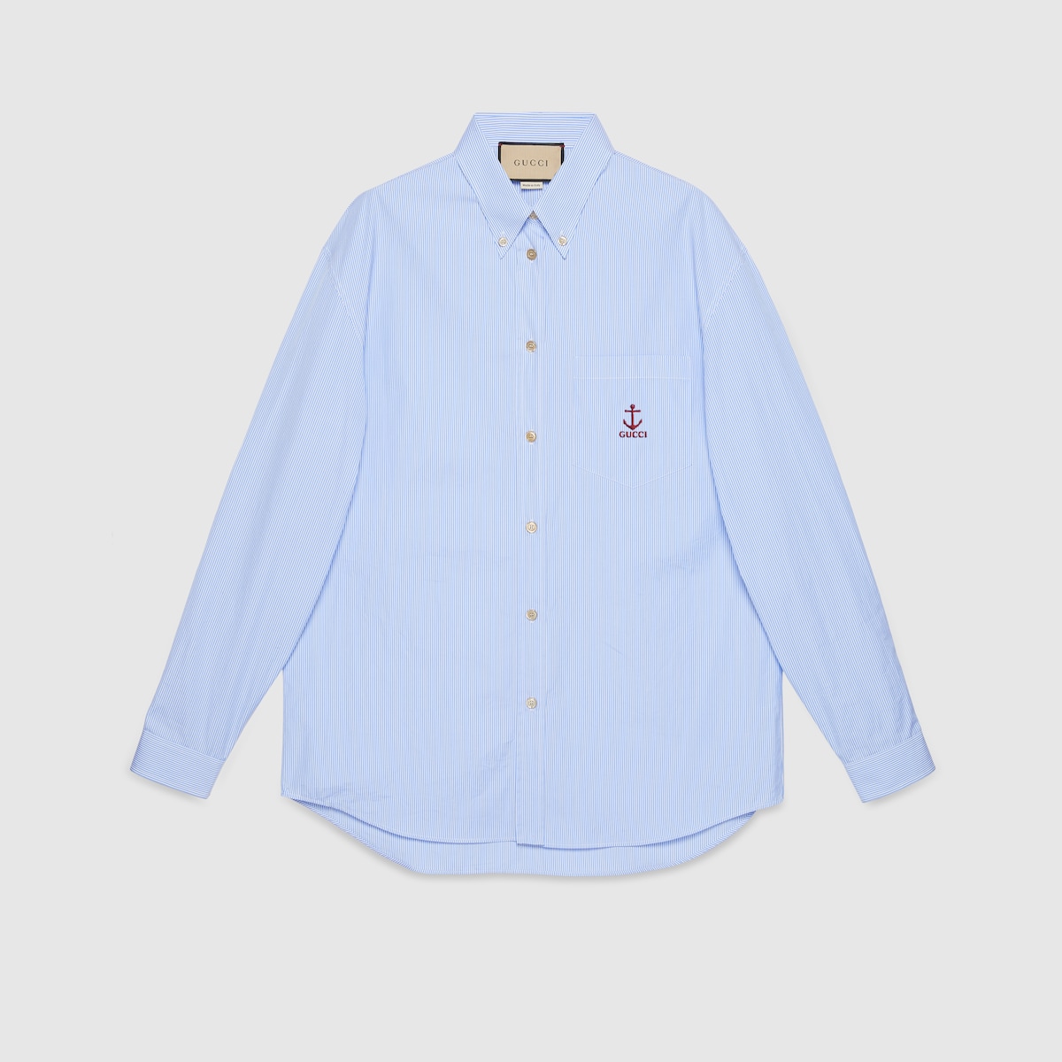 Striped cotton shirt in blue and white | GUCCI® SG