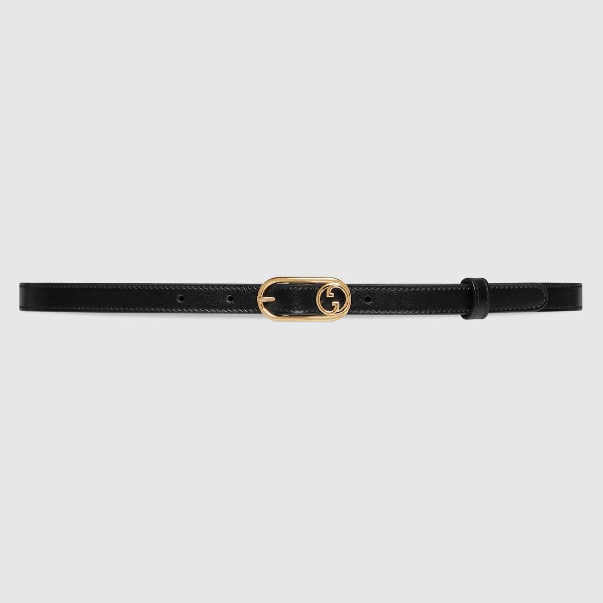 Cintura sottile con Incrocio GG Tondo in pelle nera GUCCI Italia
