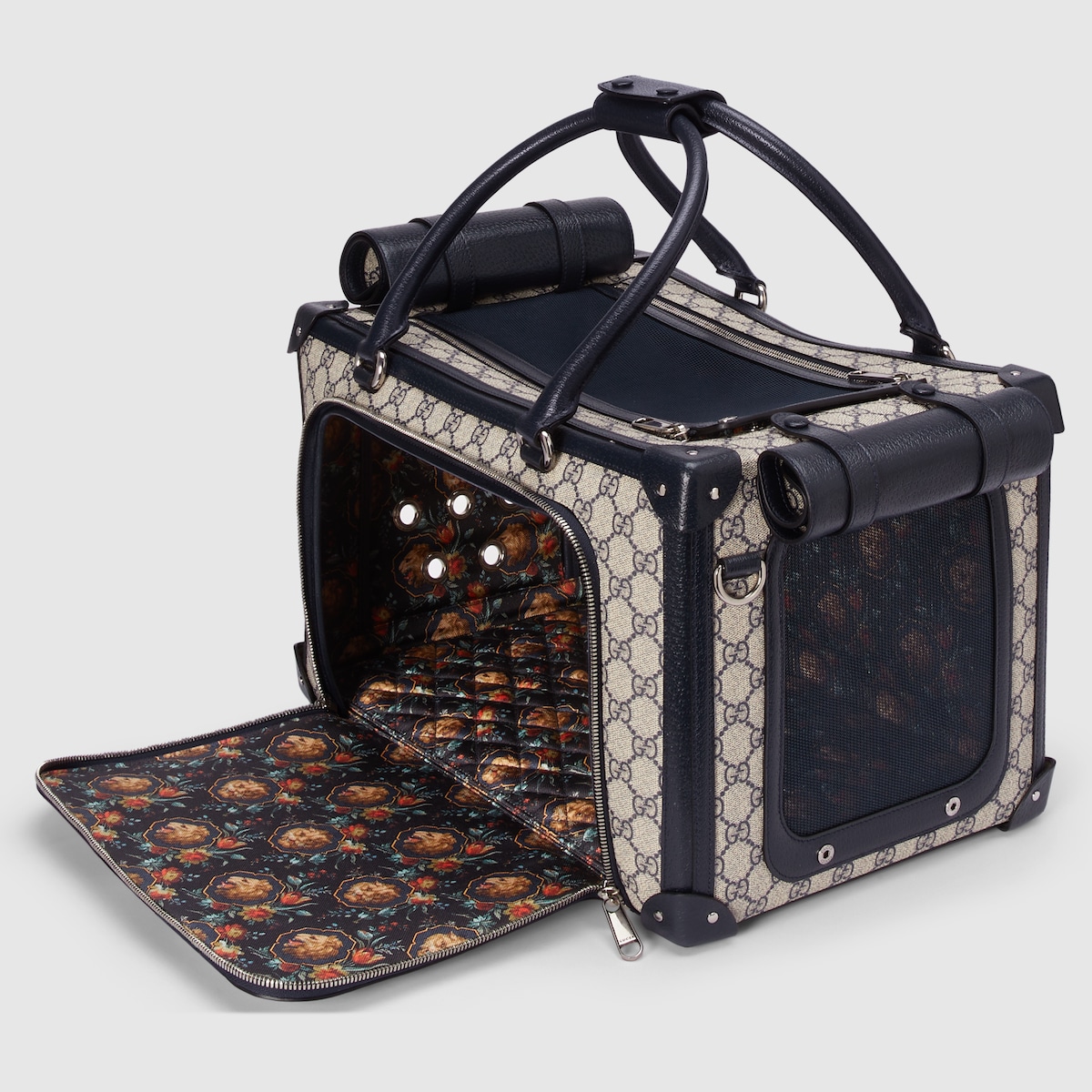 Small GG pet carrier with Web in beige and blue Supreme GUCCI US