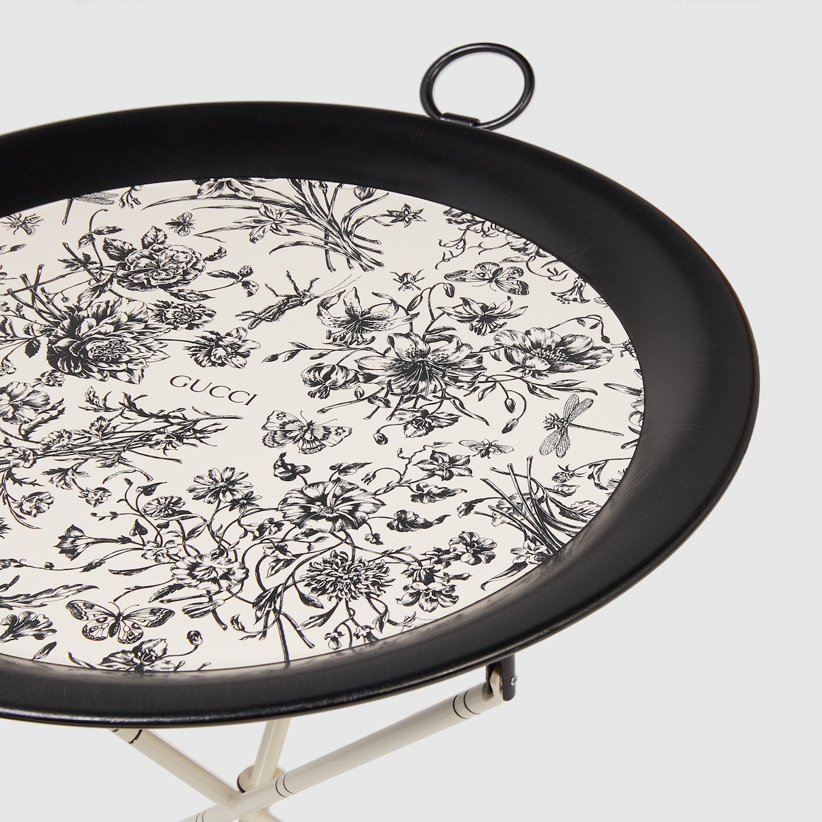 Gucci Flora Sketch print folding table in ivory and black metal