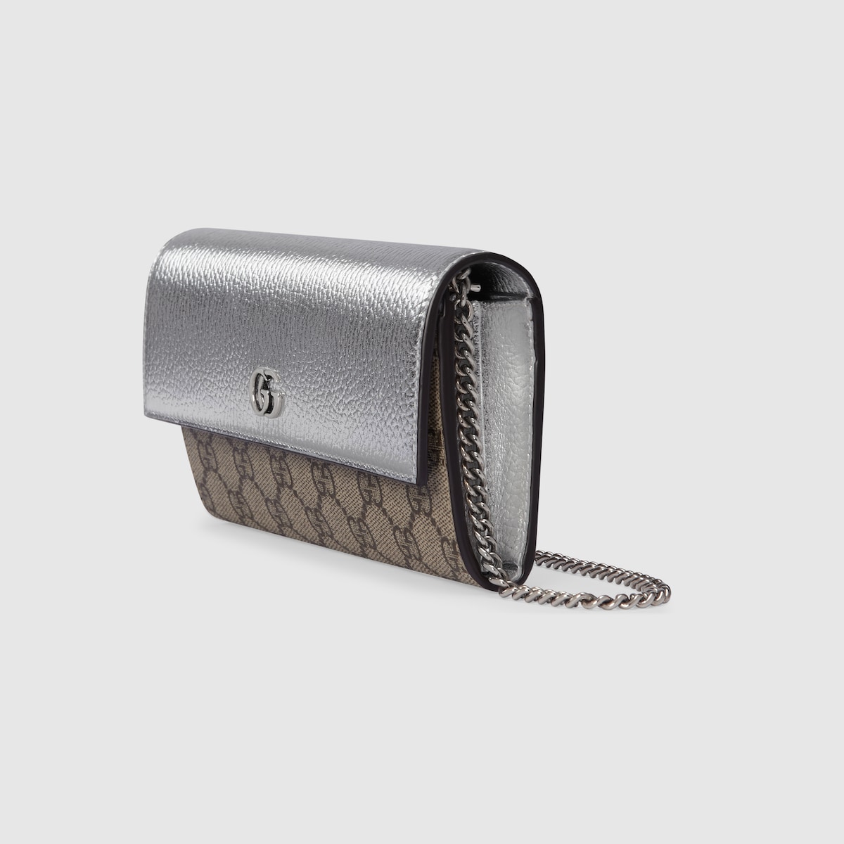 GG Marmont bi-color chain wallet in GG Supreme, silver leather | GUCCI® US