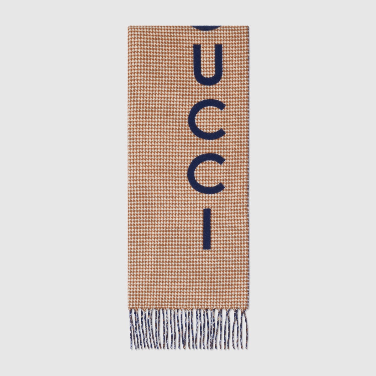 Wool cashmere Gucci scarf in camel and ivory GUCCI® US