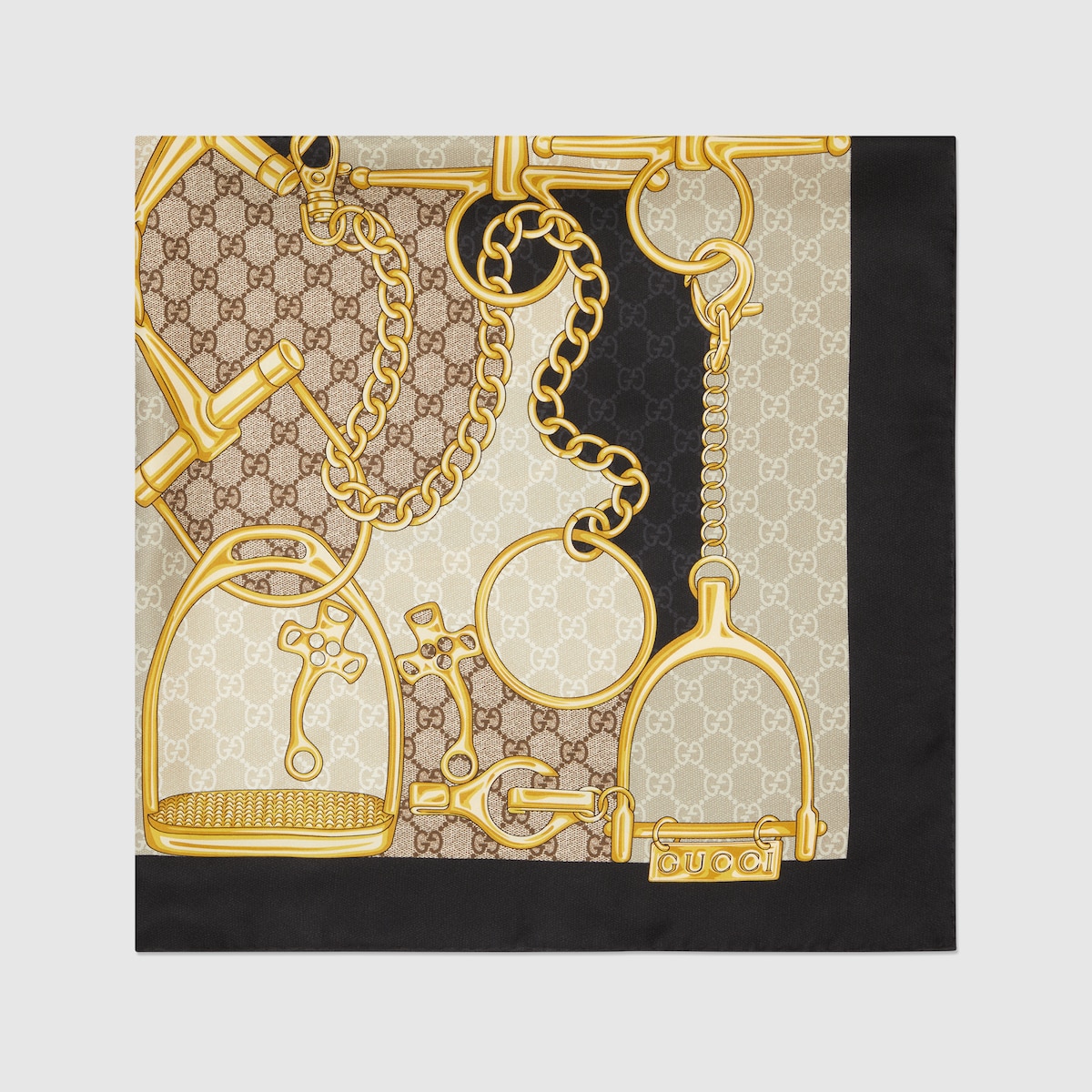 プリント シルクスカーフベージュ＆ブラウン | GUCCI公式