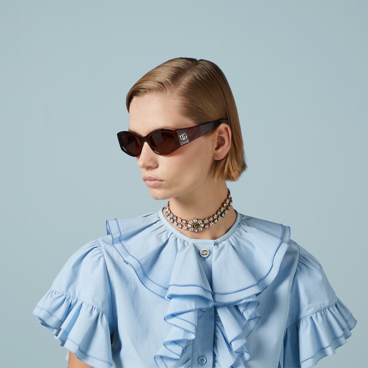 GUCCI キュロット GG denim jacquard flared skirt in GG denim | GUCCI® SI