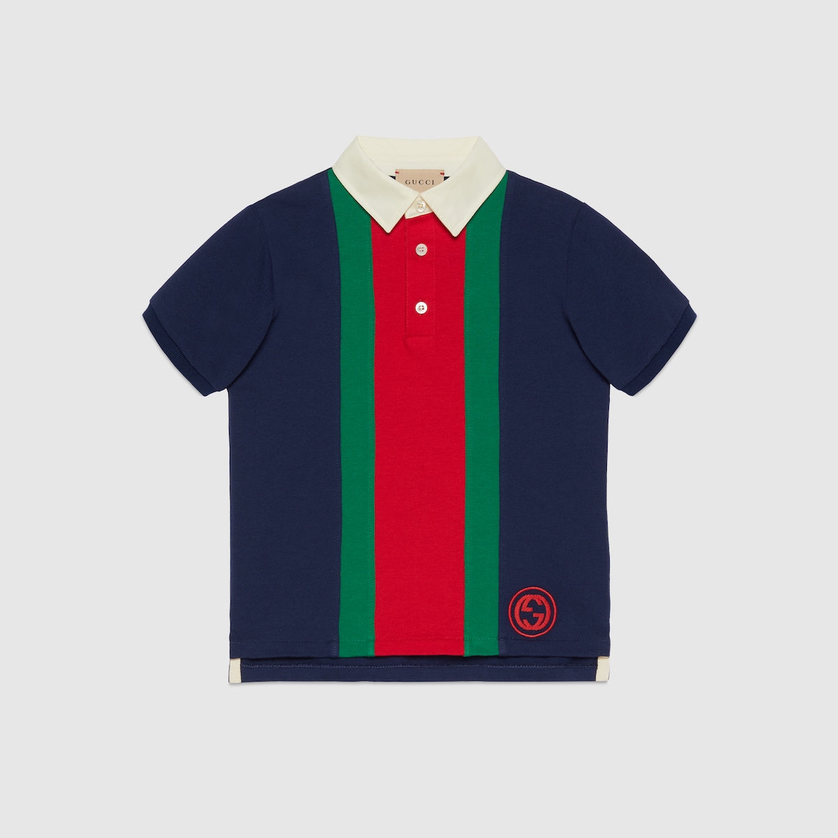 Polo bambino in cotone con dettaglio Web in blu scuro GUCCI Italia
