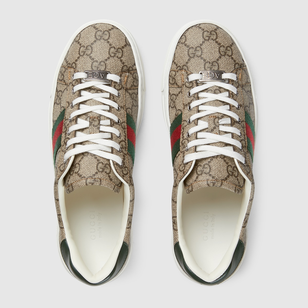 Women's Gucci Ace trainer with Web in beige and ebony Supreme