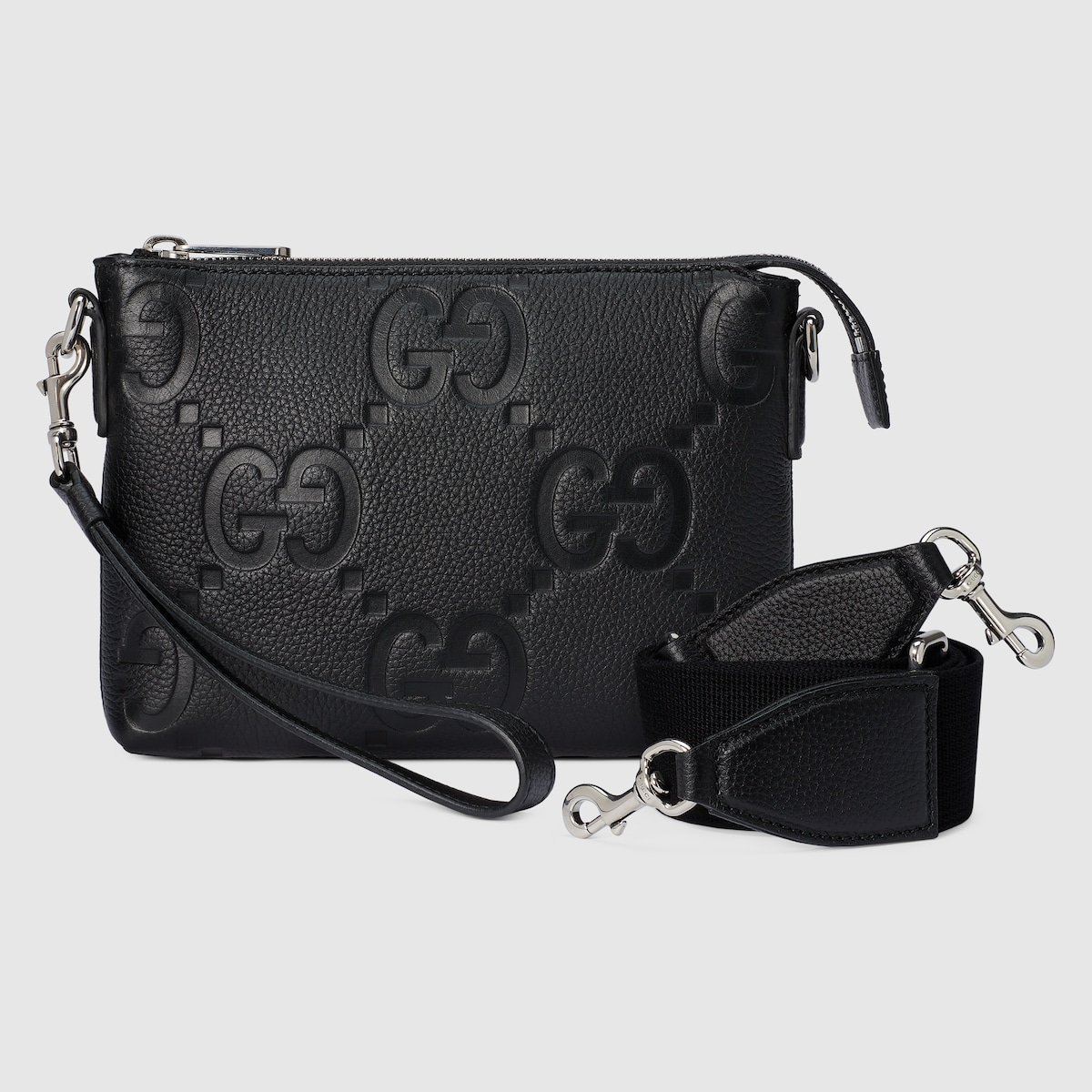 GG jumbo small messenger bag in black leather | GUCCI® GR