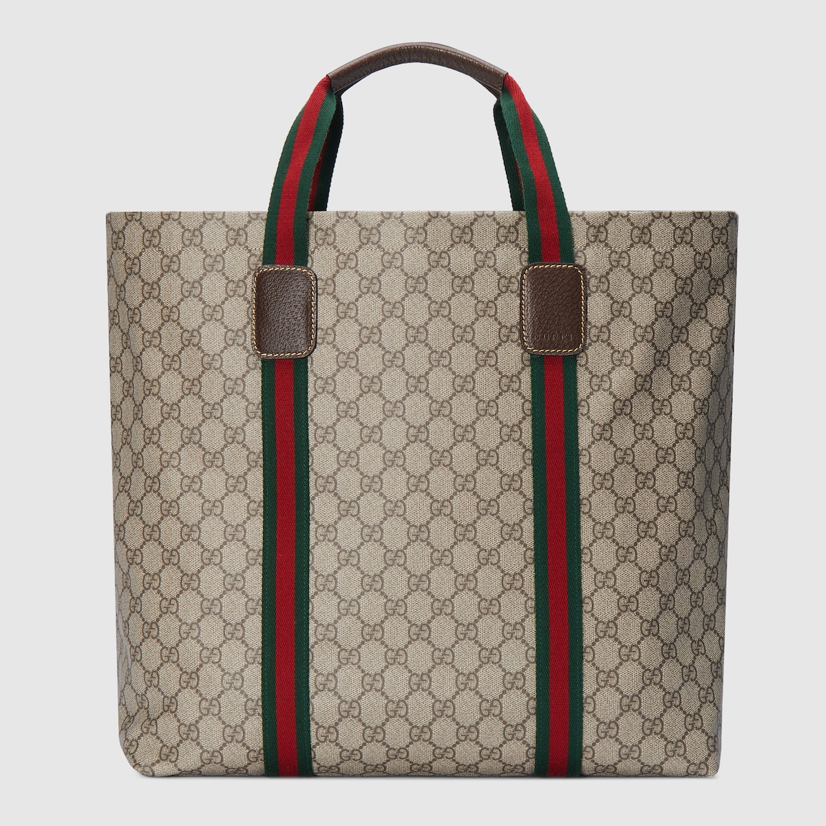 Large tote bag with Web detail in beige and brown GG Supreme