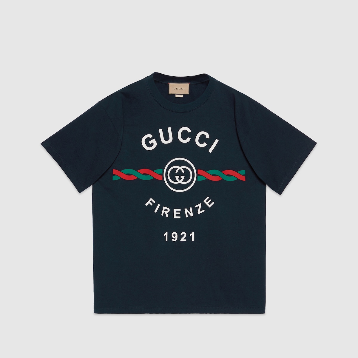 Cotton jersey 'Gucci Firenze 1921' T-shirt in dark blue | GUCCI® US