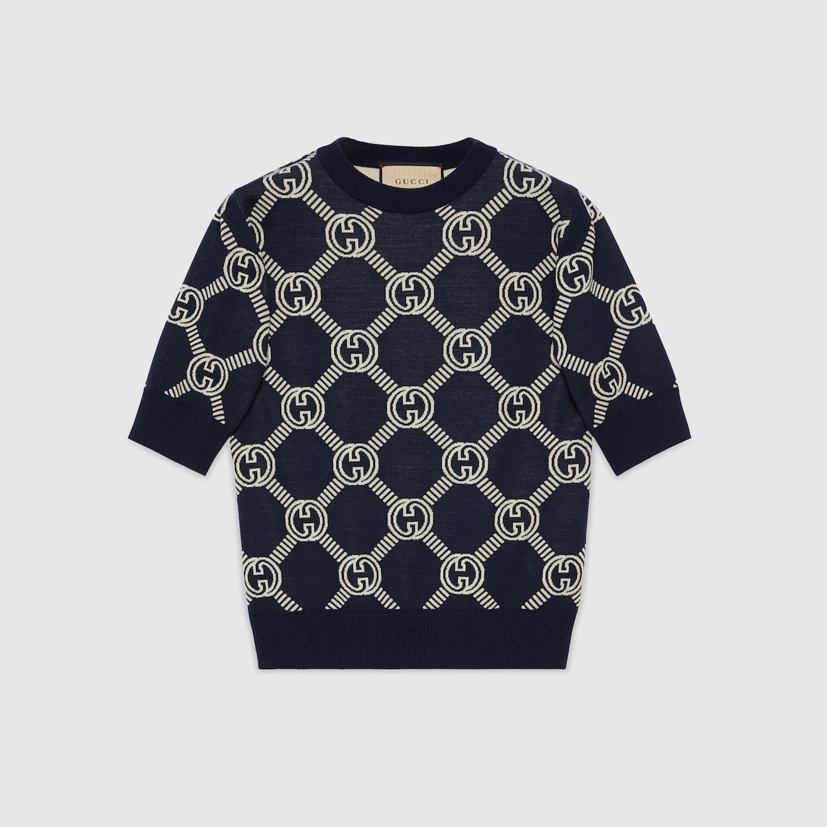 GUCCI トップ GG denim jacquard top in blue | GUCCI® SI