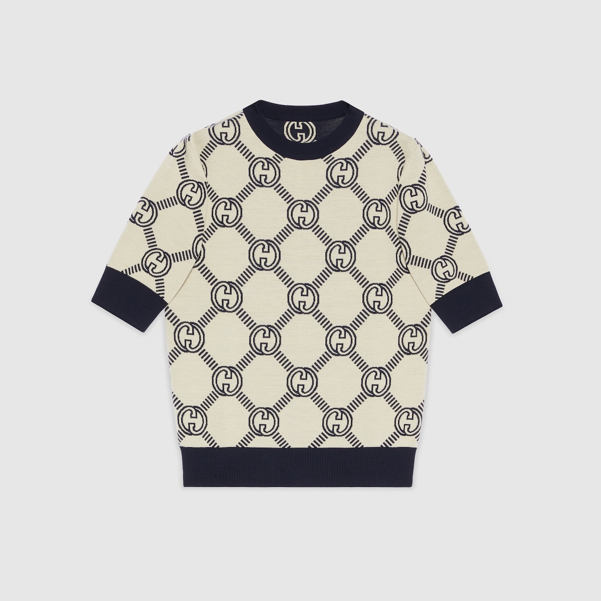 Reversible GG wool jacquard top in blue and ivory | GUCCI® US