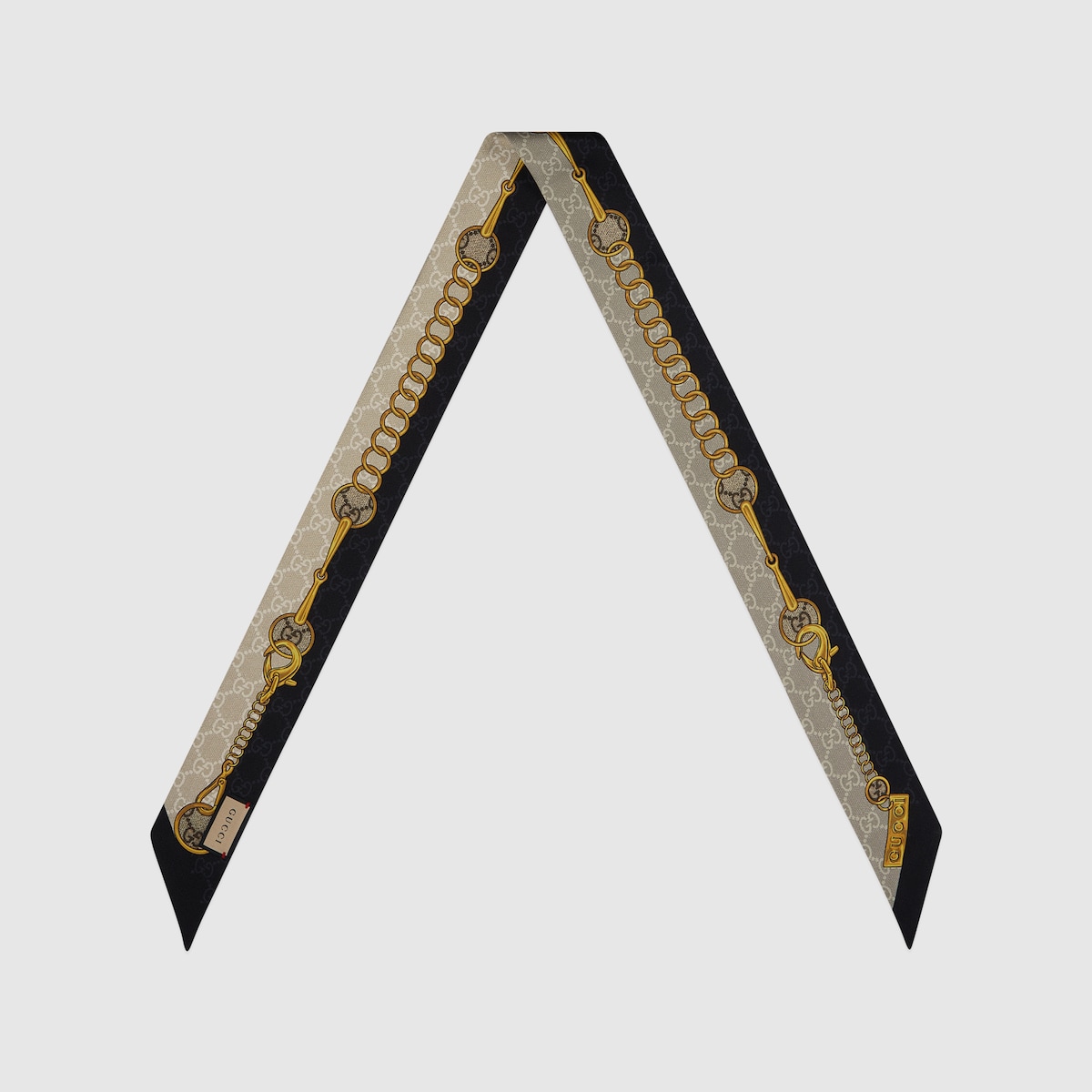 Printed silk twill ribbon in black and beige | GUCCI® UK