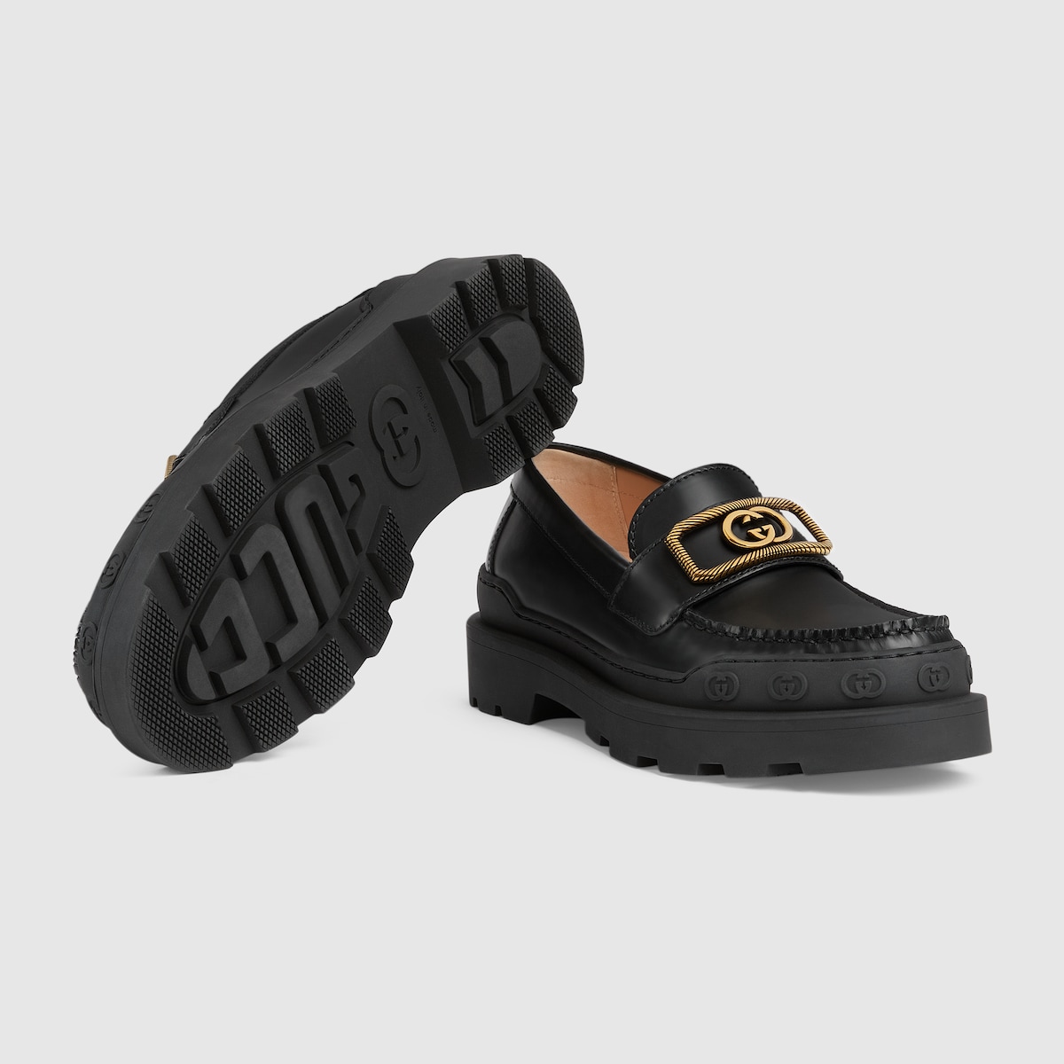 Mocassins avec d tail GG pour femme en cuir noir GUCCI CH