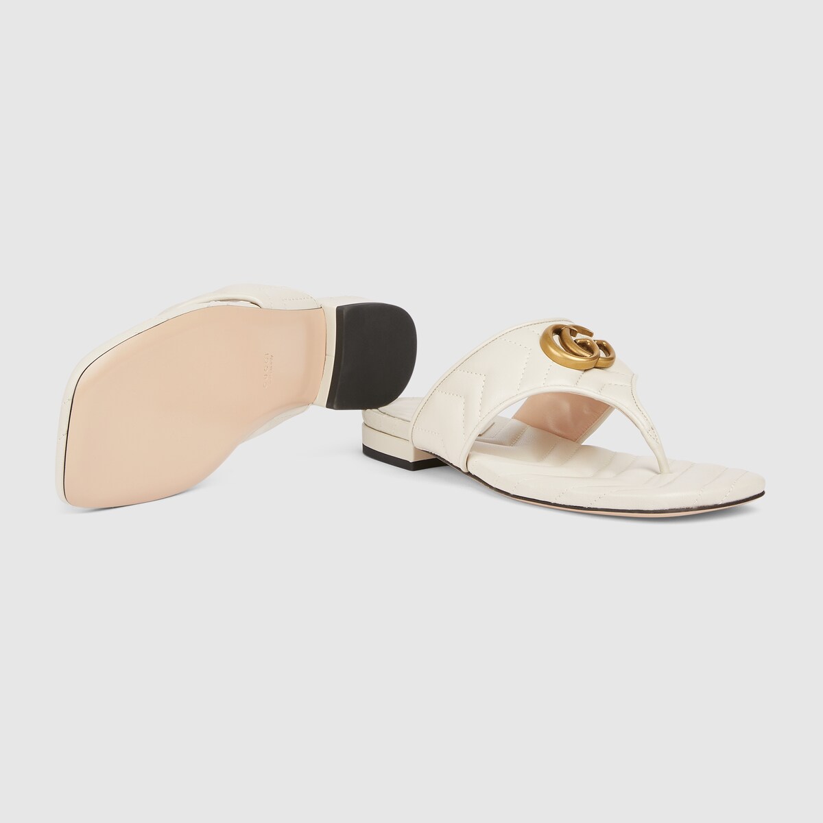 Women's Double G thong sandal in white leather | GUCCI® US