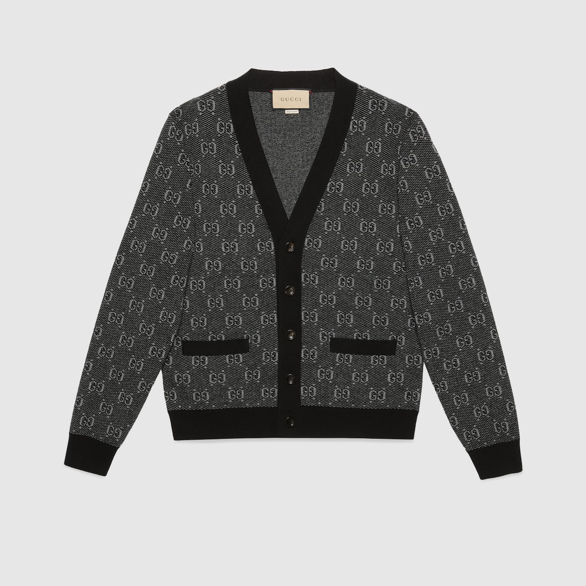 GG wool jacquard cardigan in grey | GUCCI® US