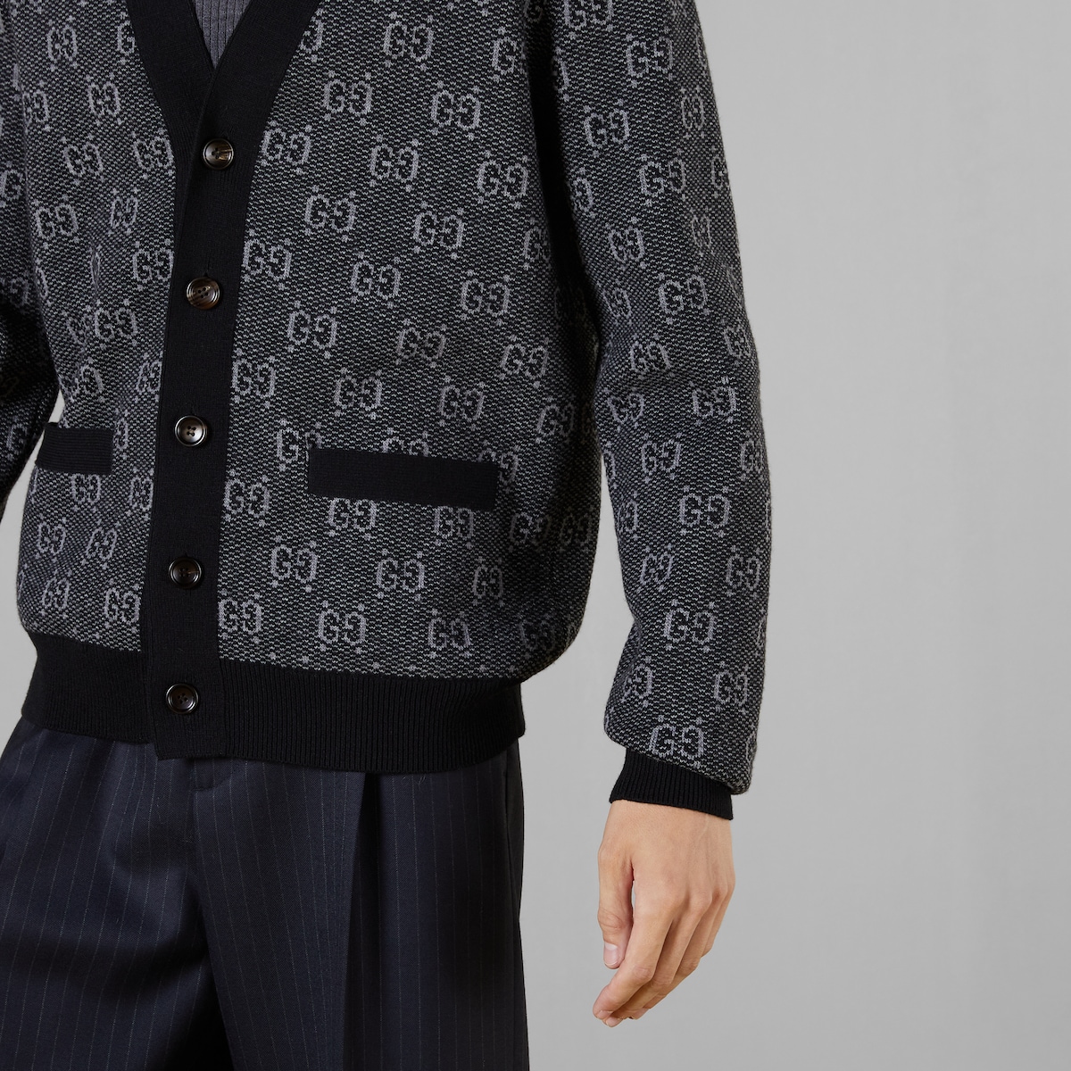GG wool jacquard cardigan in grey | GUCCI® US
