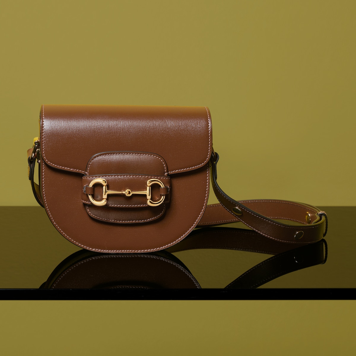 Mini borsa rotonda Gucci Horsebit 1955 in pelle marrone GUCCI Italia