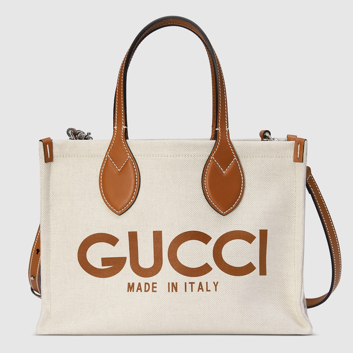 Small tote bag with Gucci print in beige canvas GUCCI GR