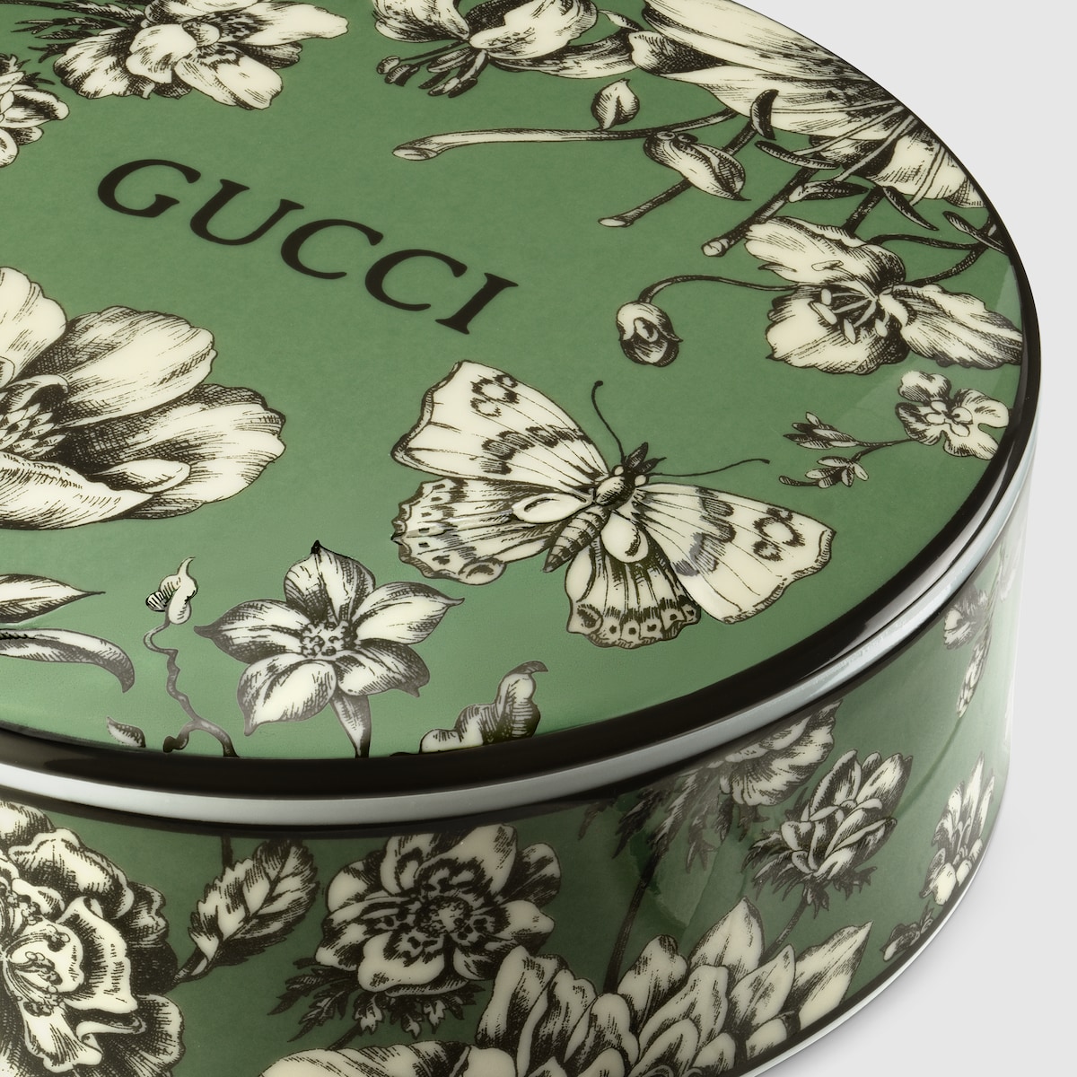 Gucci Flora Sketch print trinket box in green and ivory