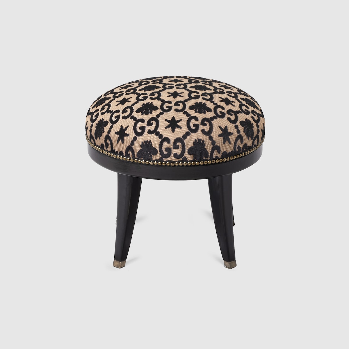 GG bee and star jacquard round stool in black velvet