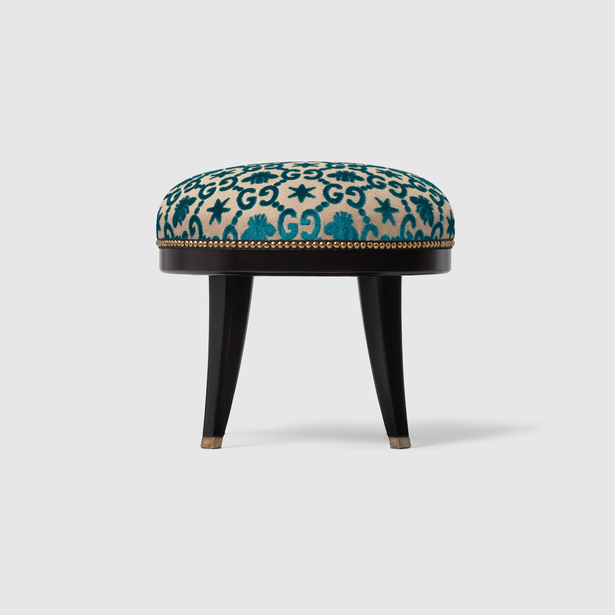 GG bee and star jacquard round stool in blue velvet jacquard | GUCCI® US