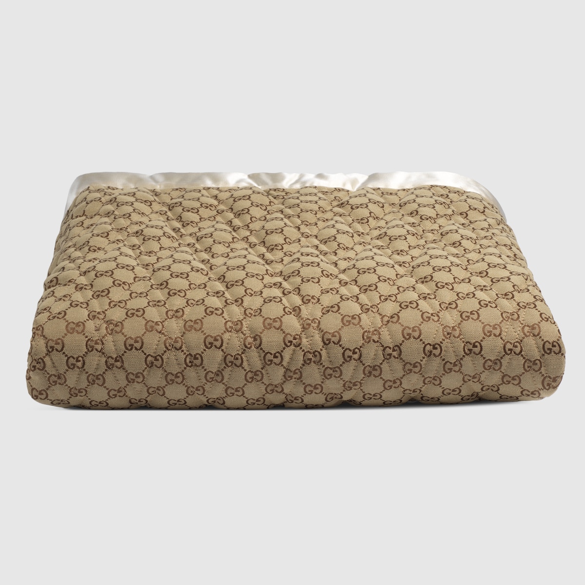 Double-sided GG quilted cotton blanket in dark beige and ivory - thumbnail 2