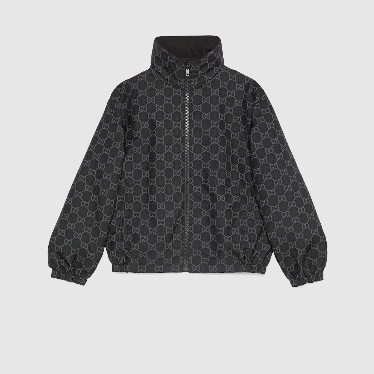 Reversible GG ripstop nylon jacket in black and grey | GUCCI® CA