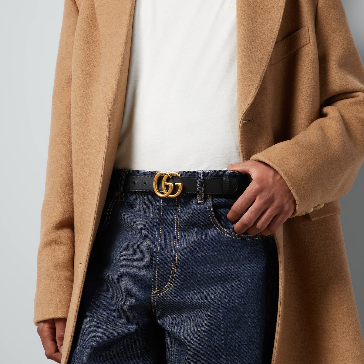 Ceinture fine GG Marmont en cuir noir GUCCI FR