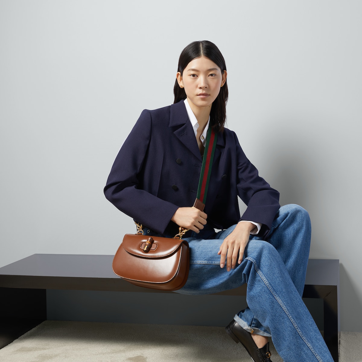 Coco　グッチ バンブー ハンドバッグ レディース ブラック×ブラウン グッチ バンブー 1947〕ミディアムバッグ ・ブラウン レザー | GUCCI公式