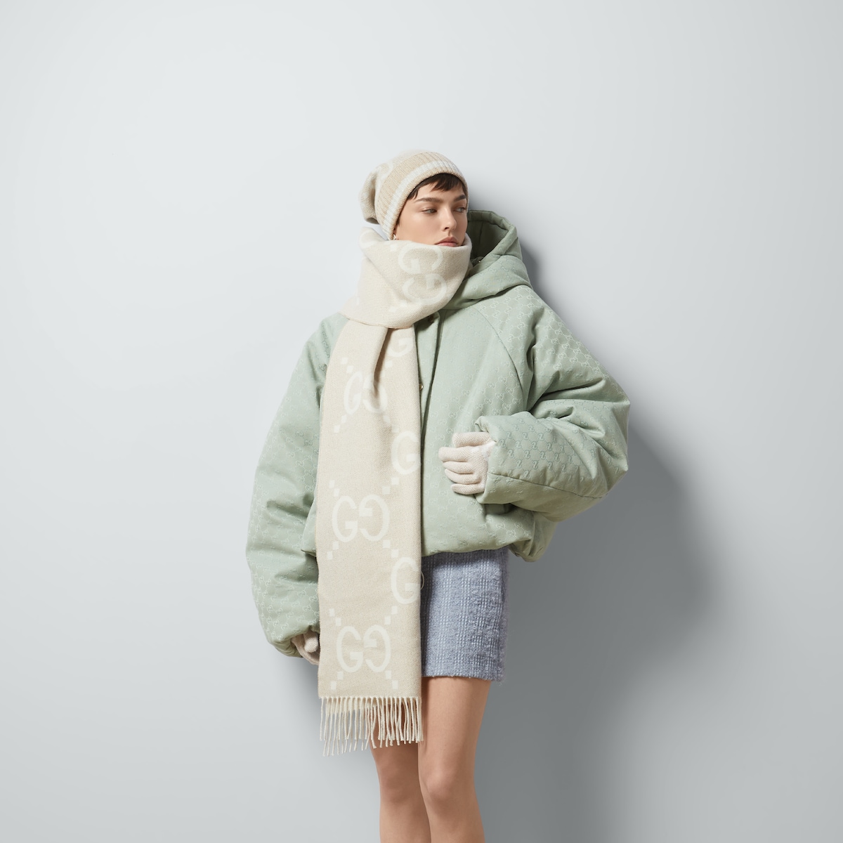 GG カシミア ジャカード キャップキャメル＆ホワイト | GUCCI公式 