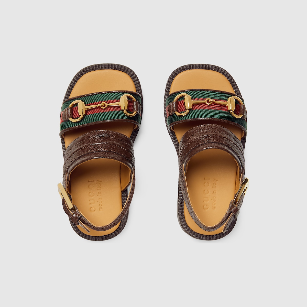 Gucci Baby Horsebit Web Sandal Brown Leather