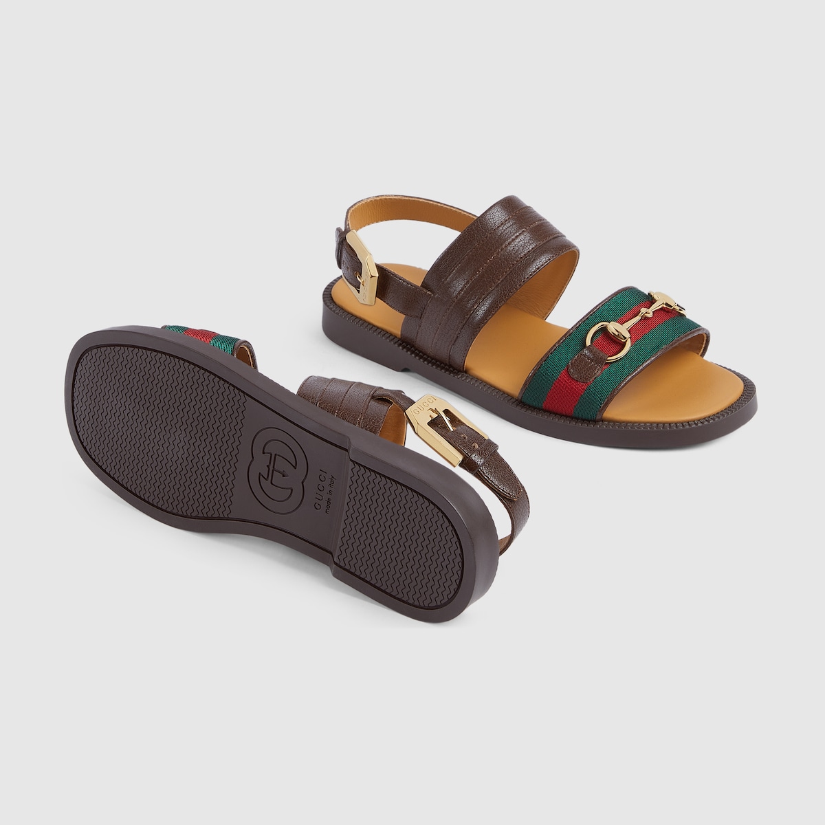 Children Horsebit Web sandal in brown leather GUCCI FI