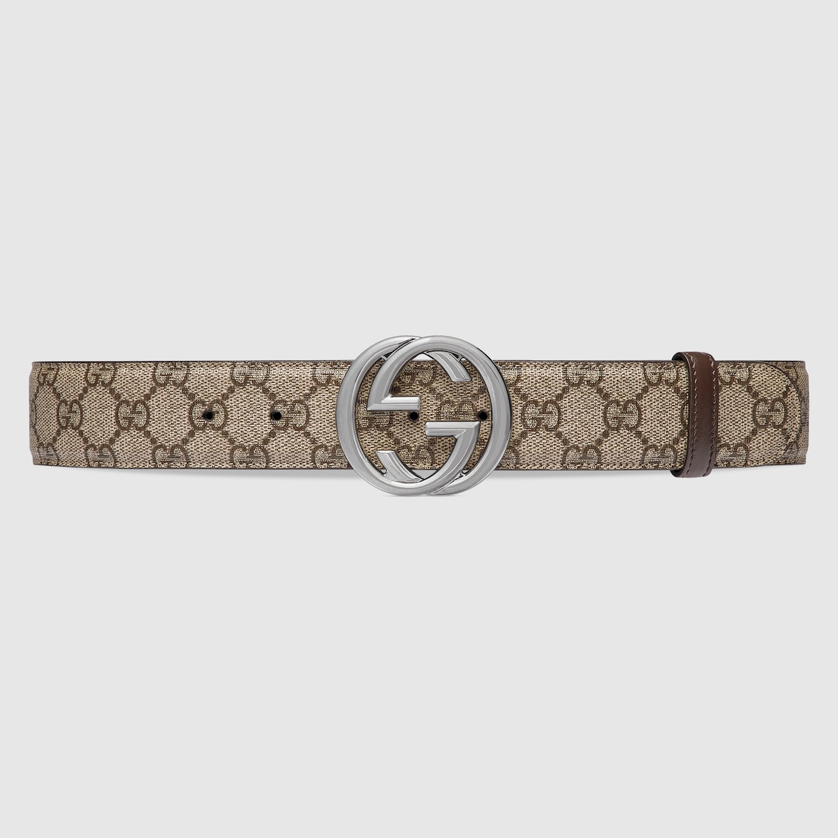 Belt with Interlocking G buckle in beige and ebony GG Supreme GUCCI US