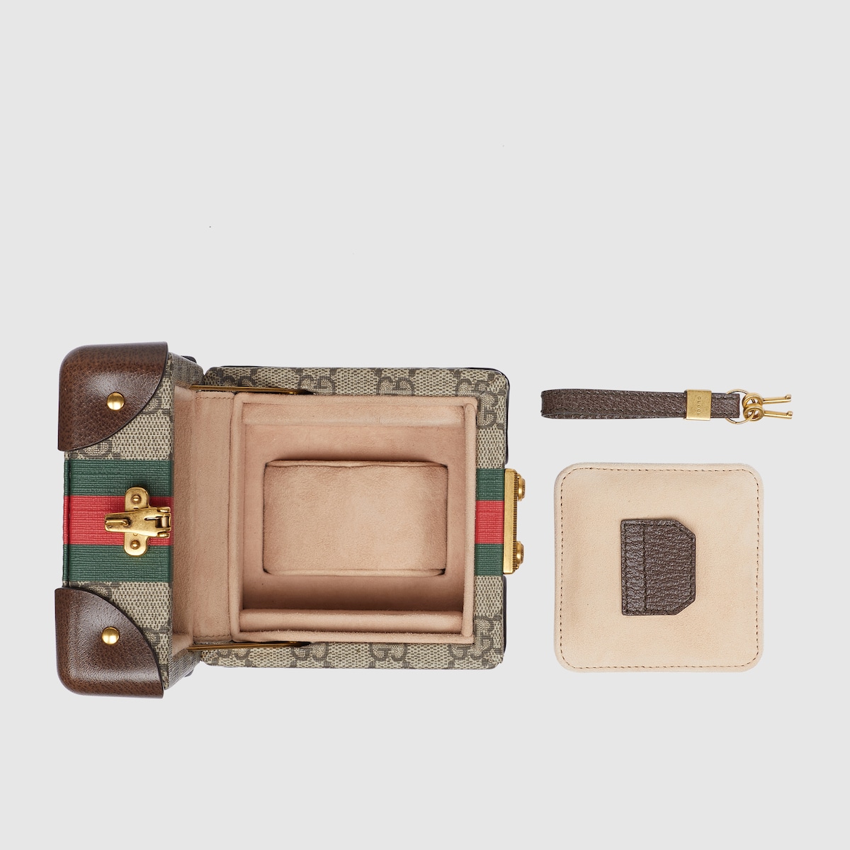 Gucci Savoy mini rigid watch case in beige and ebony Supreme