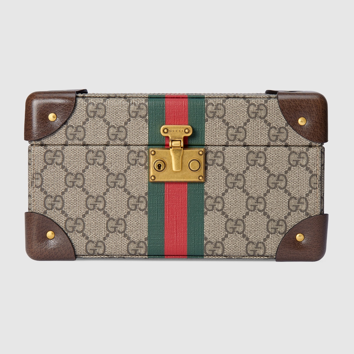 Gucci Savoy small rigid watch case in beige and ebony Supreme | GUCCI® PL