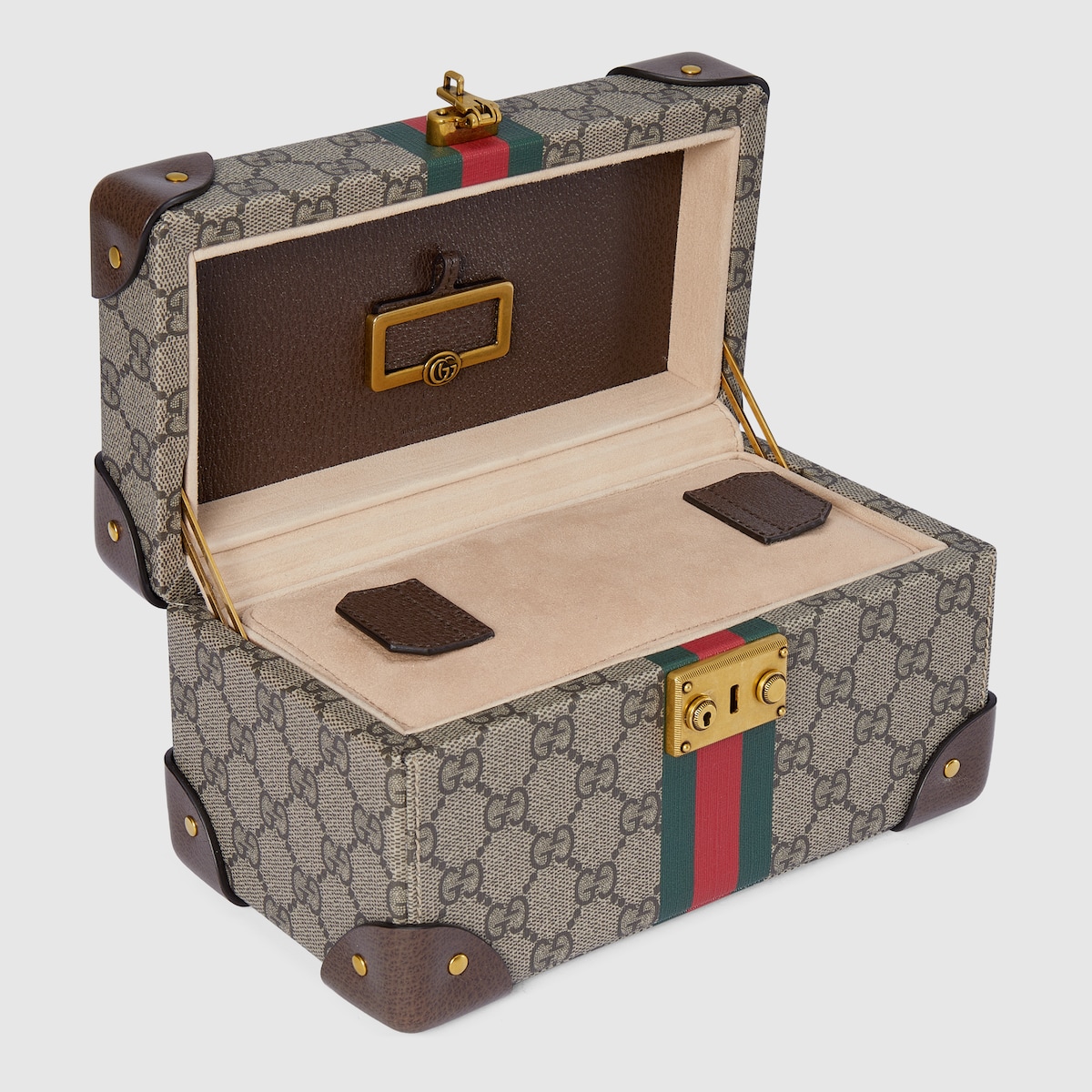 Gucci Savoy small rigid watch case in beige and ebony Supreme | GUCCI® PL