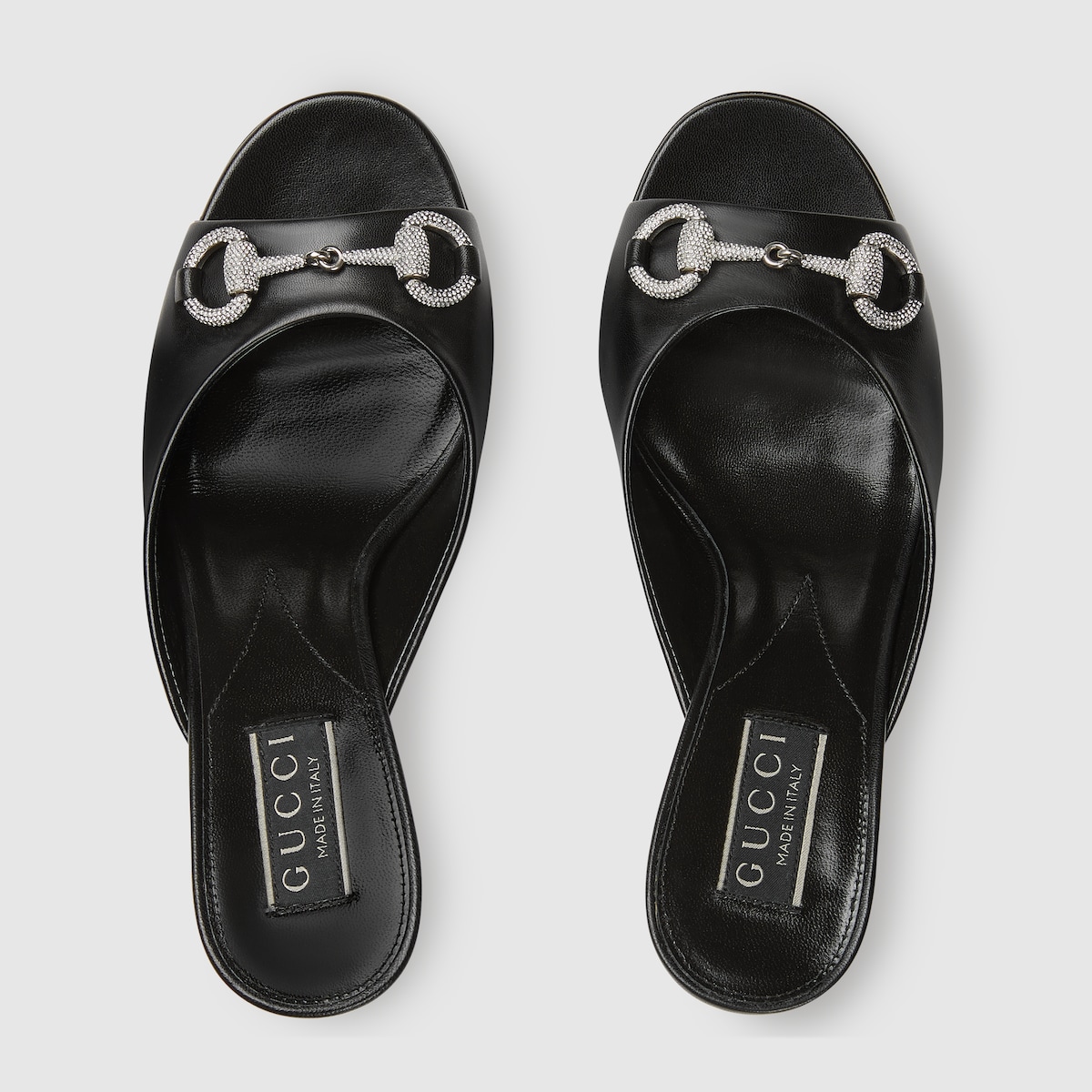 Women's mid-heel slide sandal in black leather | GUCCI® 香港