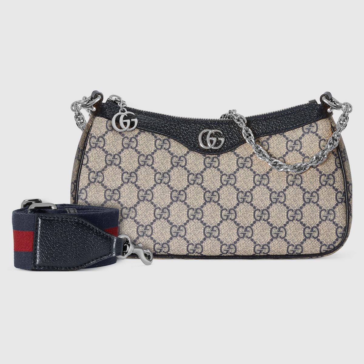 Ophidia small shoulder bag in beige and blue GG Supreme