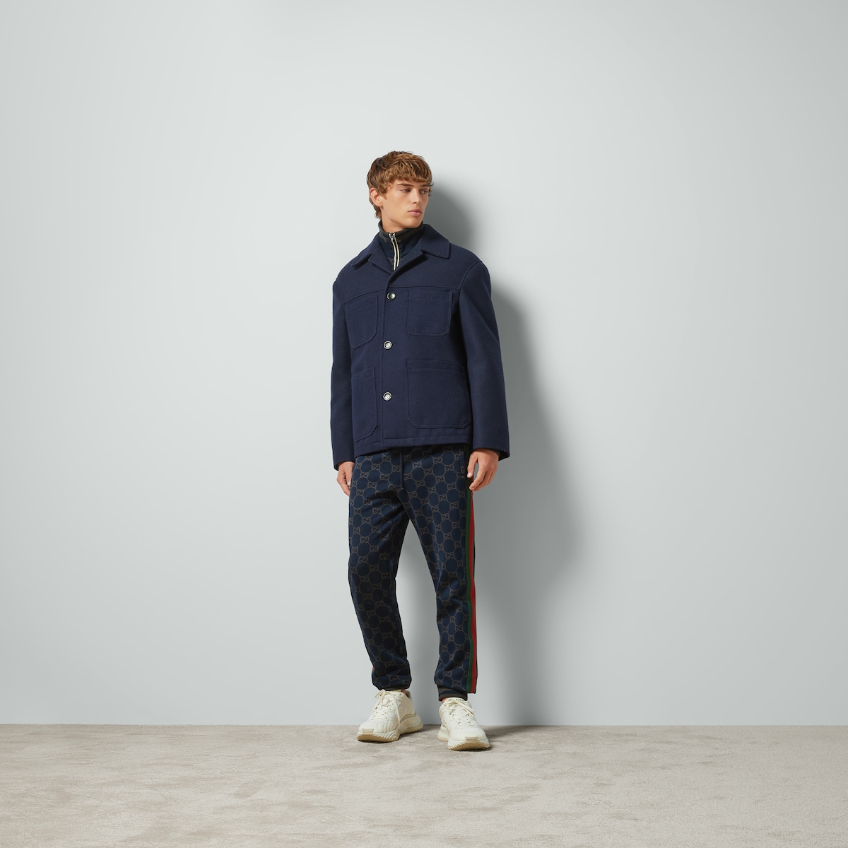 GUCCI GGロゴジャ−ジ　ネイビーL Cotton jersey hooded sweatshirt in blue navy | GUCCI® US