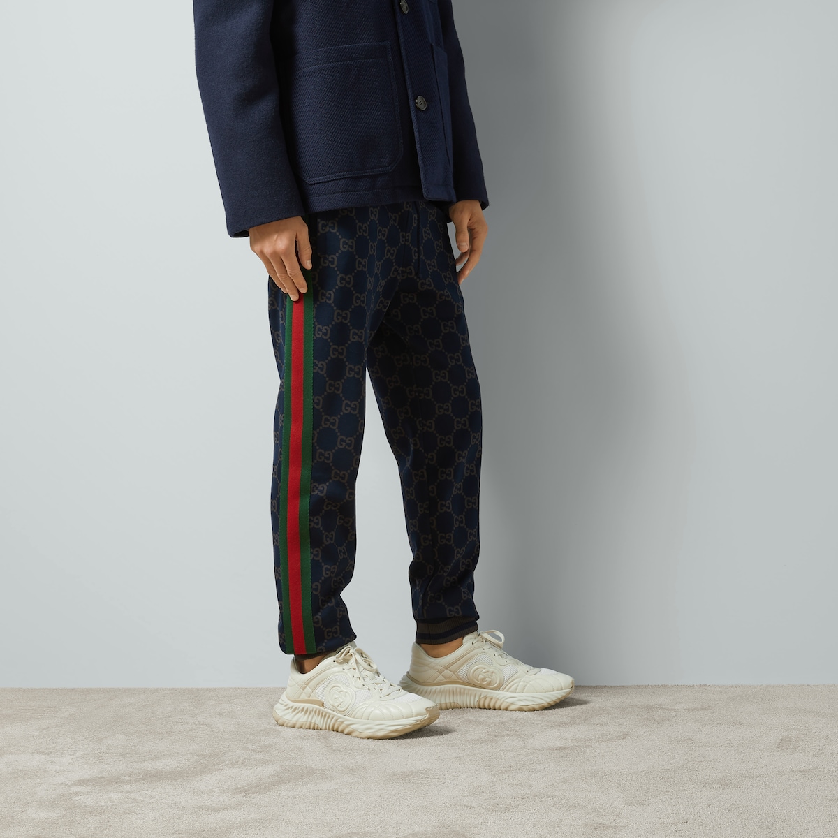 GG jersey cotton jogging pant in dark blue and grey GUCCI Canada